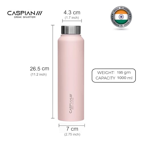 CASPIAN /// Astra Stainless Steel Water Bottle (Light Pink, 1 Litre, Set of 1)| Leak Proof Thunder for Fridge Home Office Travel School Kids Boys Girls Adults Sports Gym Yoga - Image 2