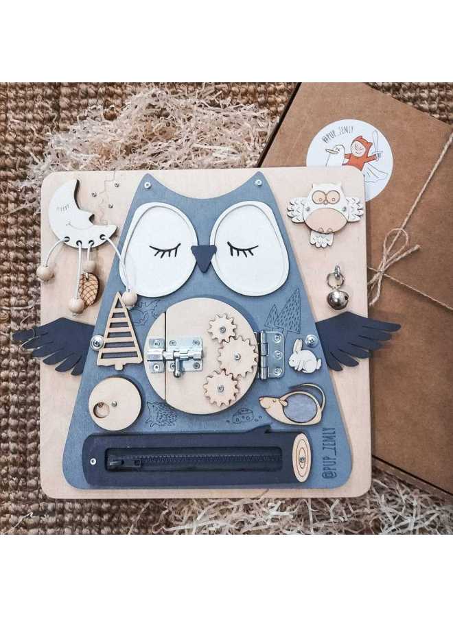 Children's Door Latch Unlock Busy Board House Door Opening Board Baby Early Education Educational Unlock Busy Block Toy-Color:Owl  - Image 1