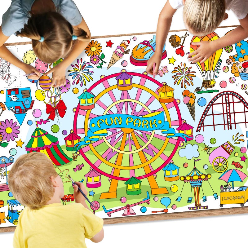Drunze Giant Poster for Kids,35x72Inch Fun Park Drawing Paper Tablecloth,Versatile as Wall DÃ©cor or Table Cover,Jumbo Coloring Poster for Home Classroom Party Decorations Suppiles - Image 1
