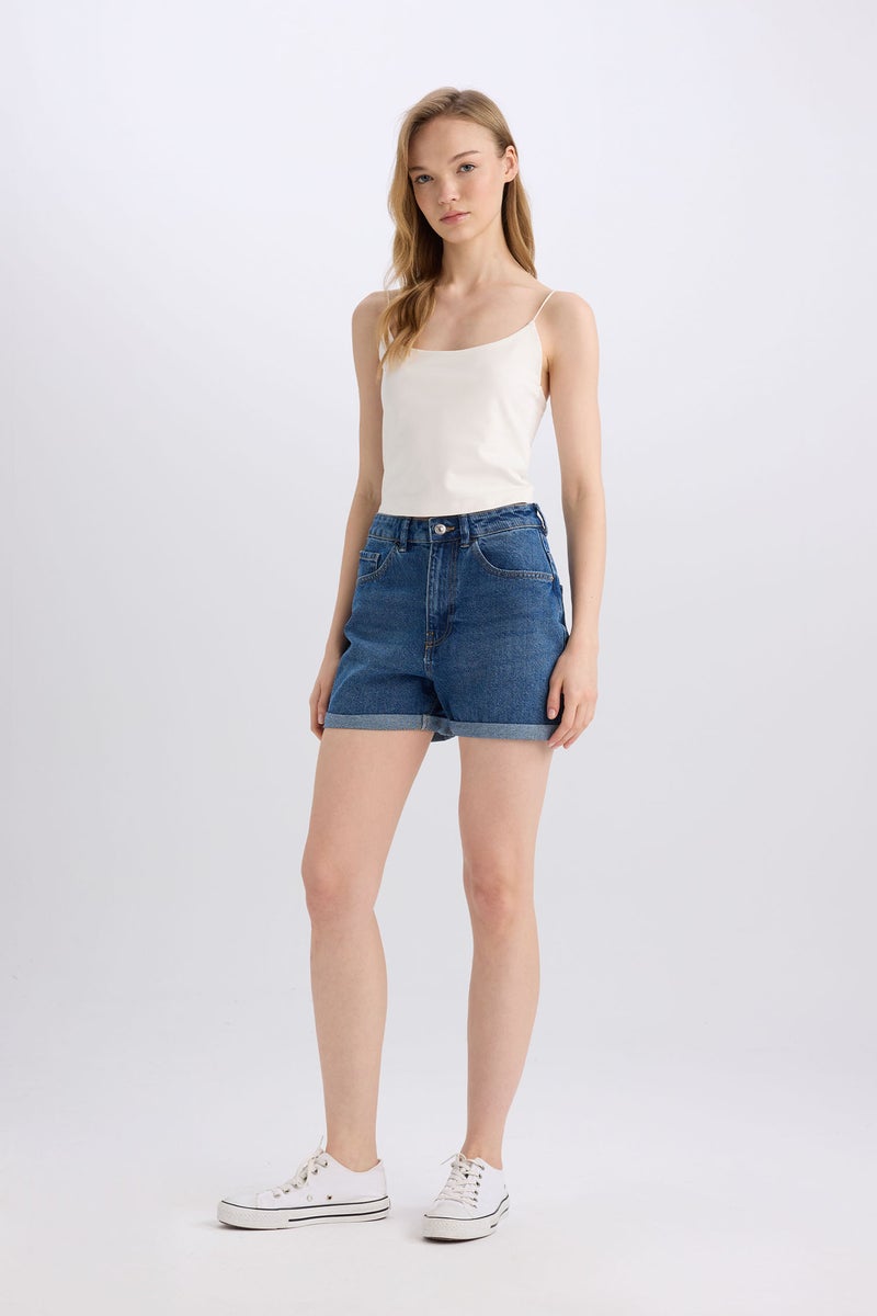 DeFacto Woman Mom Fit Jean High waist Folded Leg Shorts - Image 2