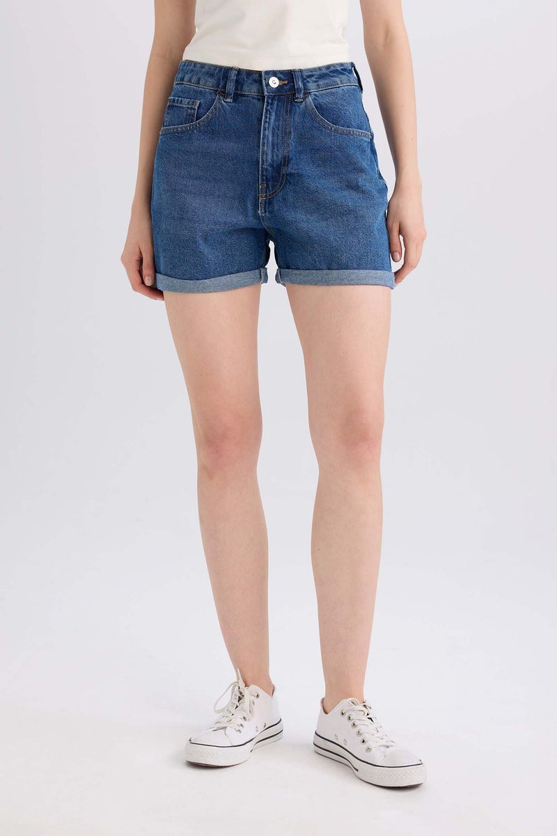 DeFacto Woman Mom Fit Jean High waist Folded Leg Shorts - Image 1