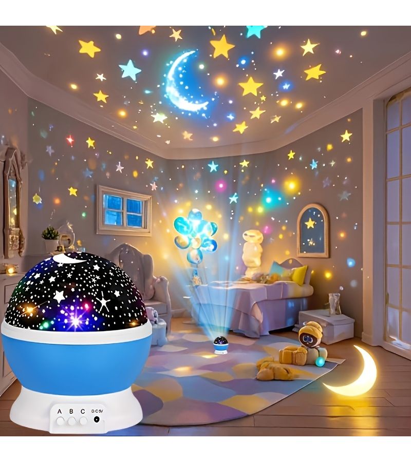نجمة زرقاء قمر ذكي ضوء ليلي دوار 360 درجة إسقاط قابل للتعتيم ديكور غرفة بموضوع الفضاء - Image 1