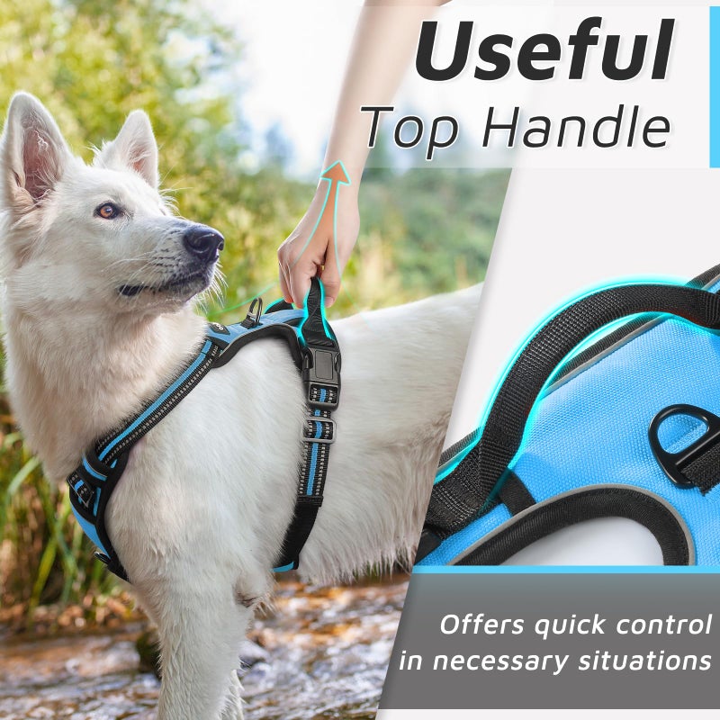 Eagloo Dog Harness Medium Sized Dog, No Pull Service Vest with Reflective Strips and Control Handle, Adjustable and Comfortable for Easy Walking, No Choke Pet Harness with 2 Metal Rings, Sky Blue, M - Image 5