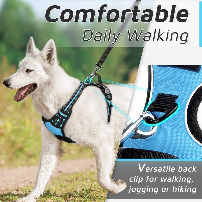 Eagloo Dog Harness Medium Sized Dog, No Pull Service Vest with Reflective Strips and Control Handle, Adjustable and Comfortable for Easy Walking, No Choke Pet Harness with 2 Metal Rings, Sky Blue, M - Image 4