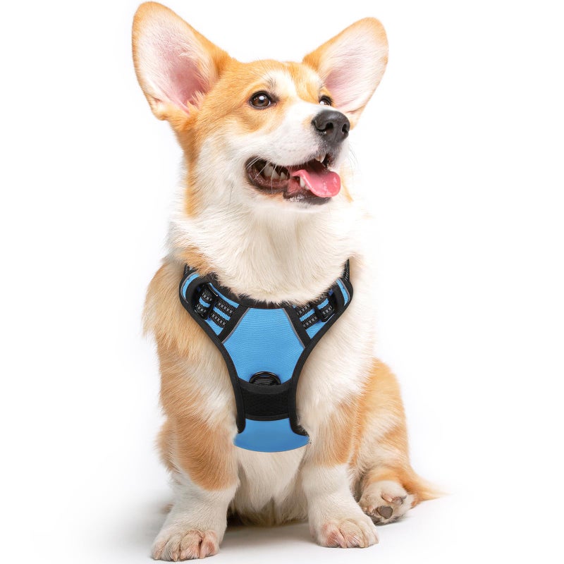Eagloo Dog Harness Medium Sized Dog, No Pull Service Vest with Reflective Strips and Control Handle, Adjustable and Comfortable for Easy Walking, No Choke Pet Harness with 2 Metal Rings, Sky Blue, M - Image 1