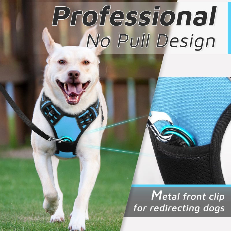 Eagloo Dog Harness Medium Sized Dog, No Pull Service Vest with Reflective Strips and Control Handle, Adjustable and Comfortable for Easy Walking, No Choke Pet Harness with 2 Metal Rings, Sky Blue, M - Image 3