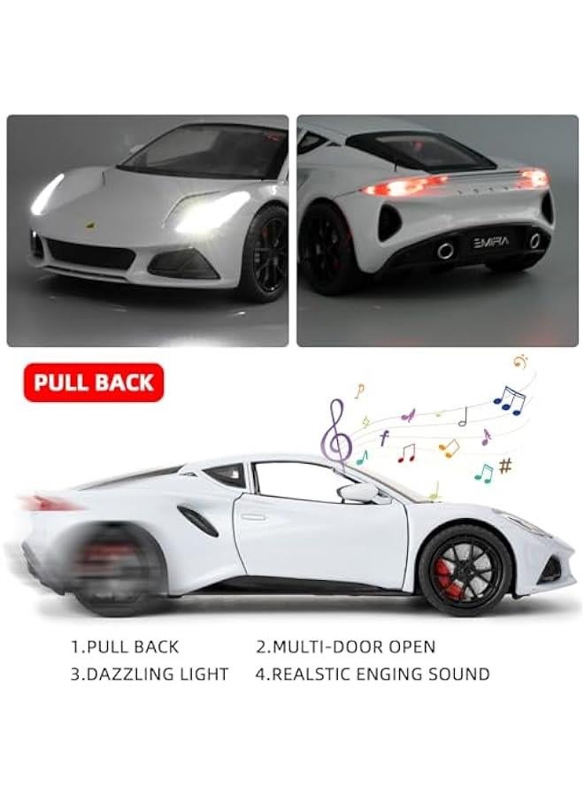1/24 Lotus Emira Model Car, Zinc Alloy Pull Back Toy car with Sound and Light for Kids Boy Girl Gift(Gray)  - Image 3