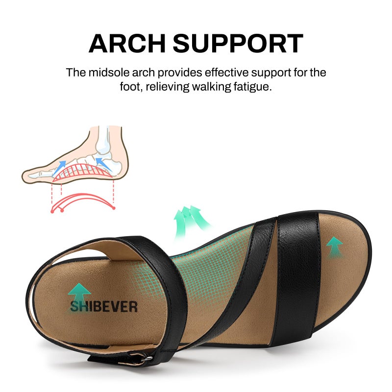 SHIBEVER Dressy Wedge Sandals for Women: Black Summer Casual Platform Strappy Rubber Arch Support Comfortable Walking Womens Wedges Sandal Outdoor Shoes Size 8 - Image 5