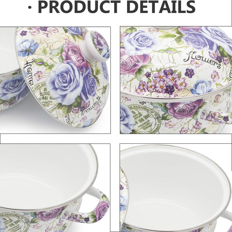 OLYTARU Enamel Stockpot with Lid, 2.5 Quart Retro Cooking Pot, Vintage Floral Stew Bean Simmer Pot with Handle, Kitchen Soup Pot,Retro Classic Design - Image 5
