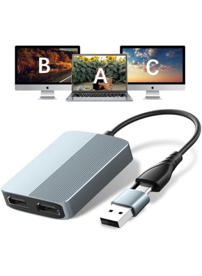 Updated USB 3.0 to Dual HDMI Adapter for Mac and Windows, USB C to HDMI Adapter for Two Monitors, 1080p Dual Monitor Splitter, Extended Display with Three Separate Screens - Image 1