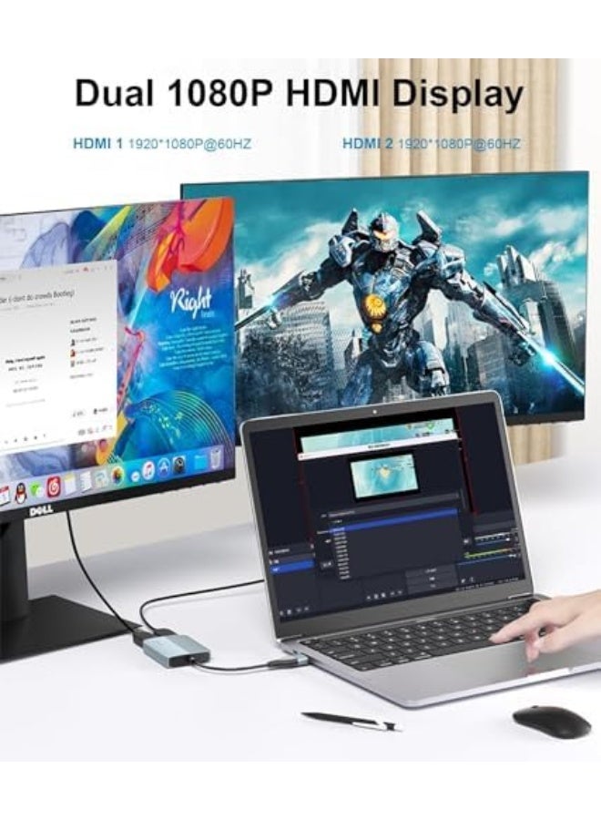 Updated USB 3.0 to Dual HDMI Adapter for Mac and Windows, USB C to HDMI Adapter for Two Monitors, 1080p Dual Monitor Splitter, Extended Display with Three Separate Screens - Image 5