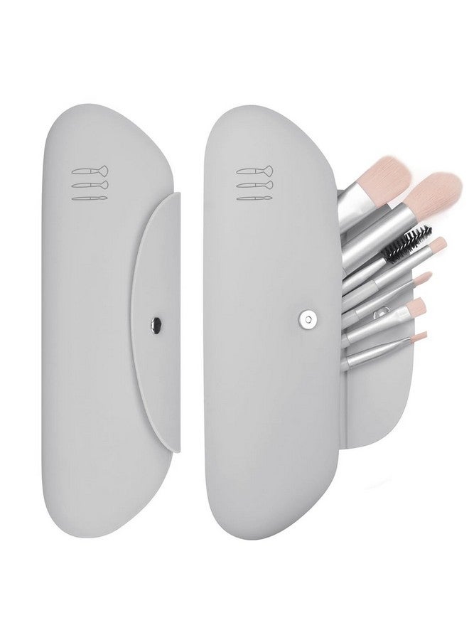 MAYCREATE Makeup Brush Holder Silicone Soft Travel Makeup Brushes Pouch Case, Portable Anti-Fall Out Cosmetics Face Brush Organizer Tool- Snap Button Closure, Blue-Green - Image 1