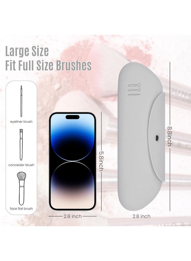 MAYCREATE Makeup Brush Holder Silicone Soft Travel Makeup Brushes Pouch Case, Portable Anti-Fall Out Cosmetics Face Brush Organizer Tool- Snap Button Closure, Blue-Green - Image 2