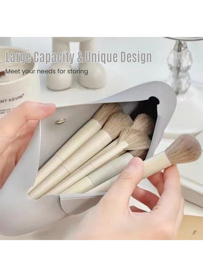 MAYCREATE Makeup Brush Holder Silicone Soft Travel Makeup Brushes Pouch Case, Portable Anti-Fall Out Cosmetics Face Brush Organizer Tool- Snap Button Closure, Blue-Green - Image 4