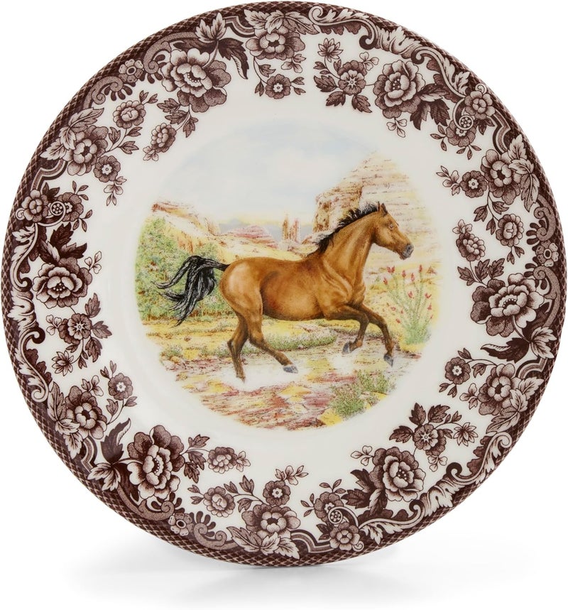 Spode Spode Woodland Salad Plate Horse  8 Inch  Hunting Cabin Lodge and Cottage Dcor  Made in England from Fine Earthenware  Microwave and Dishwasher Safe American Quarter Horse  - Image 1