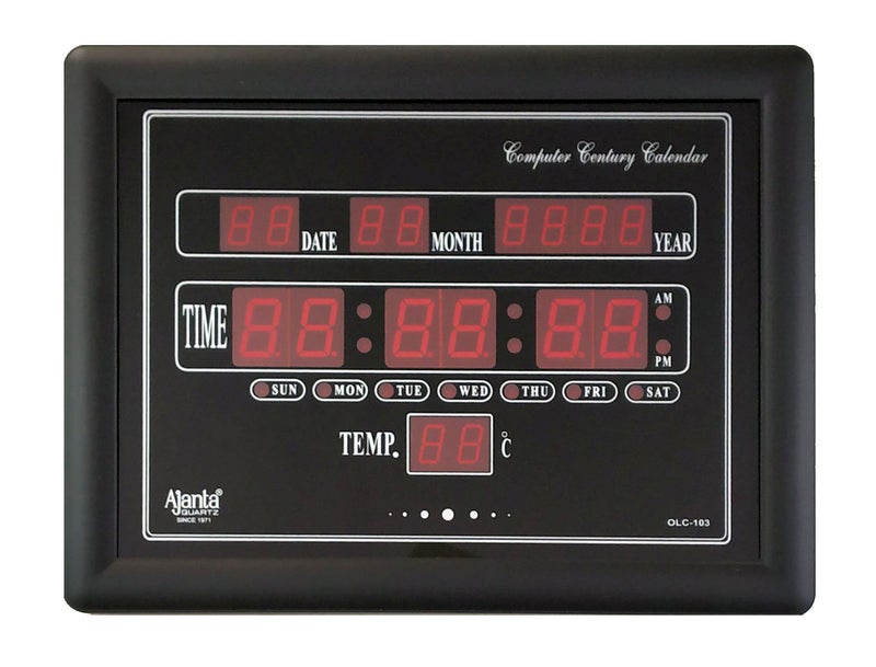 Ajanta Quartz Abstract Plastic Digital LED Rectangle Wall Clock OLC - 103 (39.6 cm x 29.6 cm x 3.5 cm, Black, Red) - Image 2