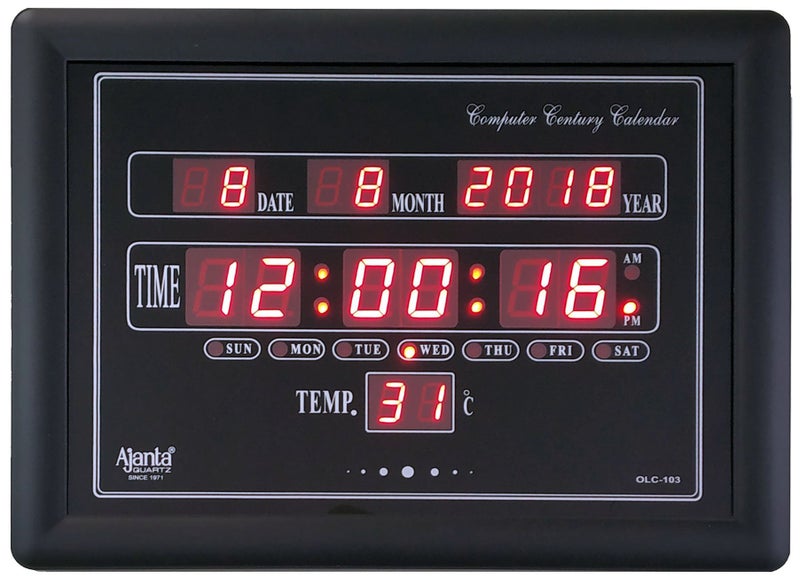 Ajanta Quartz Abstract Plastic Digital LED Rectangle Wall Clock OLC - 103 (39.6 cm x 29.6 cm x 3.5 cm, Black, Red) - Image 1