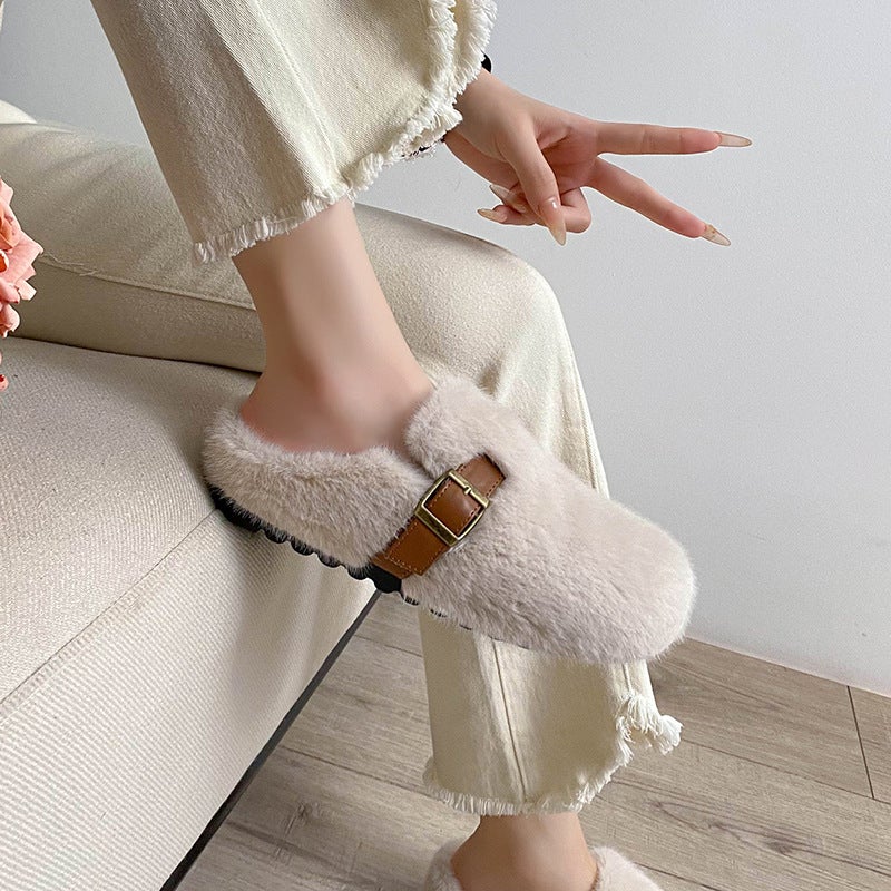 Mao Mao Slippers Women'S Outwear Birkenan Shoes New Winter Slip-On Lazy Men Baotou Half Slippers Fleece-Lined Plus Size Cotton Slippers - Image 1
