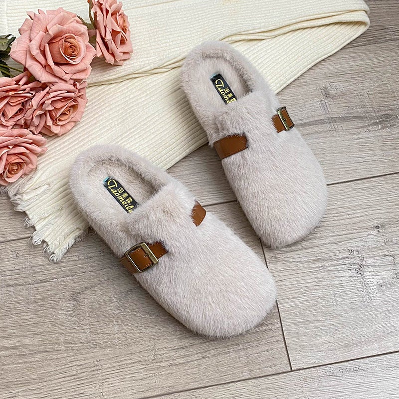 Mao Mao Slippers Women'S Outwear Birkenan Shoes New Winter Slip-On Lazy Men Baotou Half Slippers Fleece-Lined Plus Size Cotton Slippers - Image 2