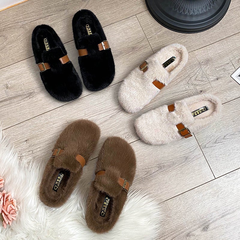 Mao Mao Slippers Women'S Outwear Birkenan Shoes New Winter Slip-On Lazy Men Baotou Half Slippers Fleece-Lined Plus Size Cotton Slippers - Image 3