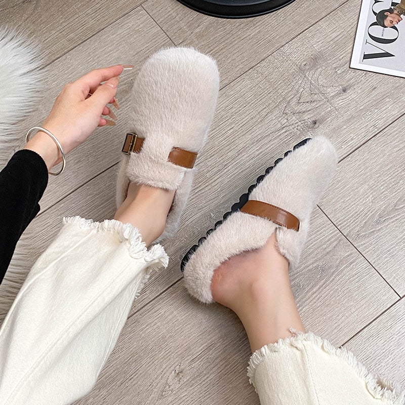 Mao Mao Slippers Women'S Outwear Birkenan Shoes New Winter Slip-On Lazy Men Baotou Half Slippers Fleece-Lined Plus Size Cotton Slippers - Image 4