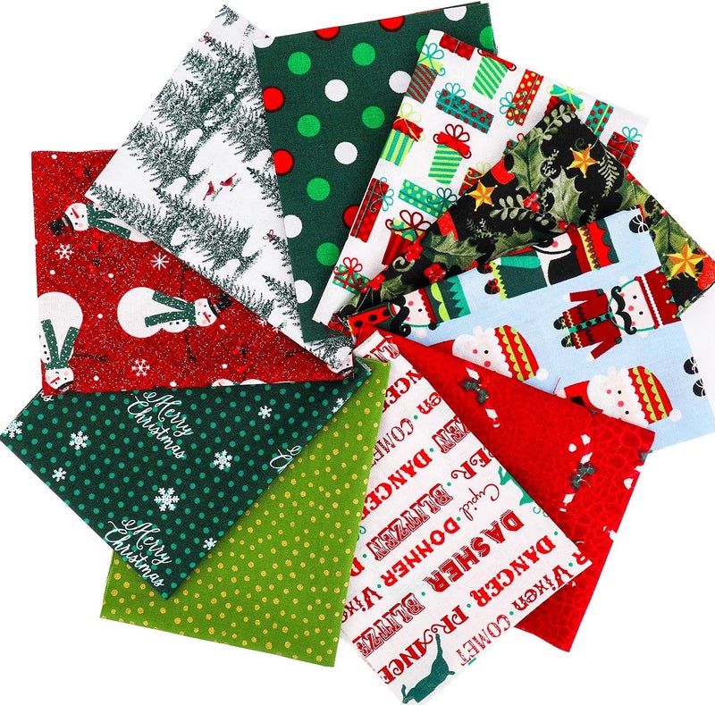 Konsait 10 Pieces 8x10 Random Christmas MultiColor Fabric Patchwork Cotton Mixed Squares Bundle for Sewing Quilting Craft DIY Scrapbooking - Image 4