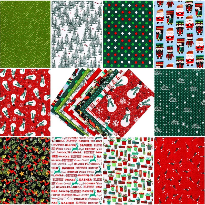Konsait 10 Pieces 8x10 Random Christmas MultiColor Fabric Patchwork Cotton Mixed Squares Bundle for Sewing Quilting Craft DIY Scrapbooking - Image 1