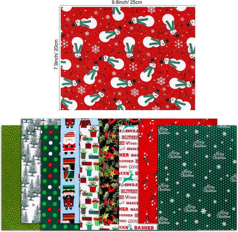 Konsait 10 Pieces 8x10 Random Christmas MultiColor Fabric Patchwork Cotton Mixed Squares Bundle for Sewing Quilting Craft DIY Scrapbooking - Image 2