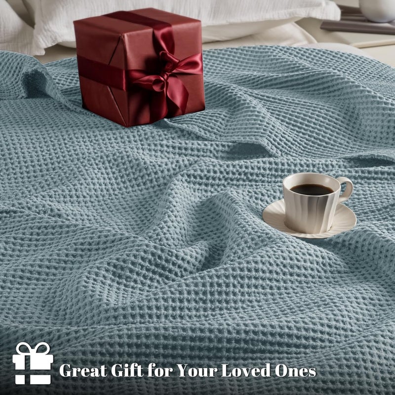 PHF Pre-Washed 100% Cotton Waffle Weave Blanket King Size for Bed,Snag Proof Throw Blanket for Couch Spring Summer Lightweight Breathable,Machine Washable, Home Decor Gift - Ocean - Image 5