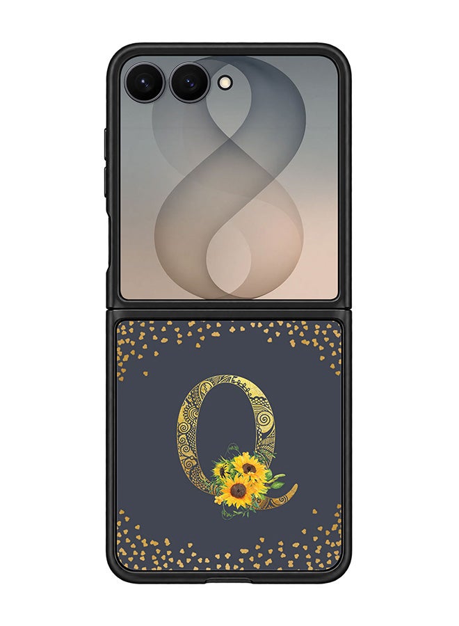Stylizedd Rugged Case for Samsung Galaxy Z Flip8- Slim Fit Hybrid Rubber Cover Sunflower Monogram - Q (Grey)