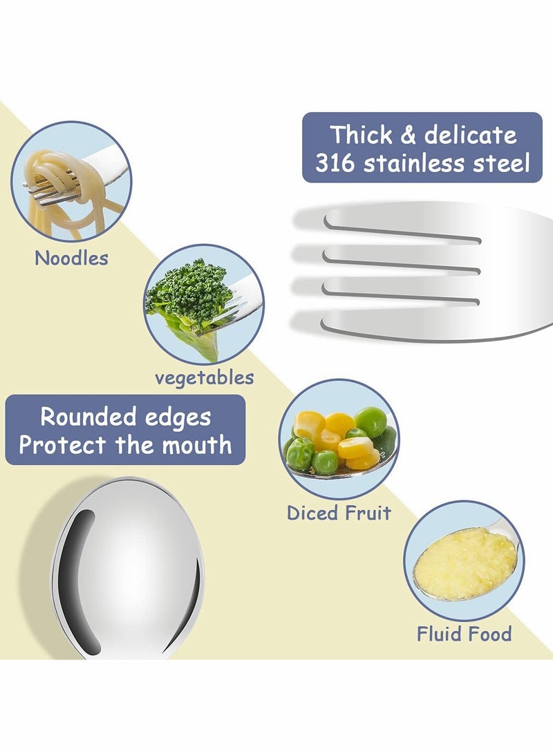 KASTWAVE طقم شوكة وملعقة للأطفال، طقم أدوات مائدة 2 قطعة للأطفال، أدوات مائدة تدريبية قصيرة المقبض مصنوعة من السيليكون والفولاذ المقاوم للصدأ مصممة بشكل مريح لتعزيز التغذية الذاتية بالطريقة الصحيحة - Image 4