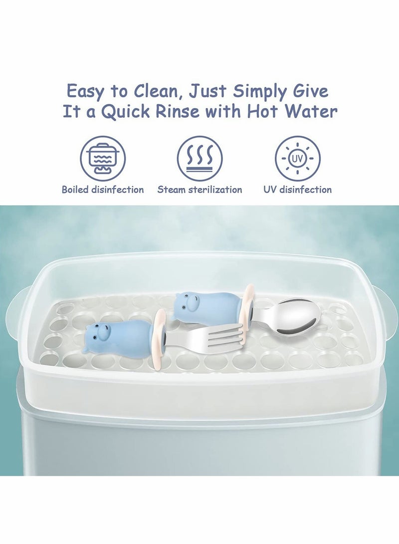 KASTWAVE طقم شوكة وملعقة للأطفال، طقم أدوات مائدة 2 قطعة للأطفال، أدوات مائدة تدريبية قصيرة المقبض مصنوعة من السيليكون والفولاذ المقاوم للصدأ مصممة بشكل مريح لتعزيز التغذية الذاتية بالطريقة الصحيحة - Image 5