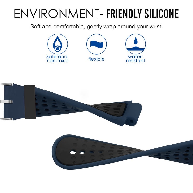 MoKo Watch Band Compatible with Garmin Forerunner 235, Soft Silicone Replacement Watch Band fit Garmin Forerunner 235/235 Lite/220/230/620/630/735XT/Approach S20/S6/S5 - Midnight Blue & Black - Image 2