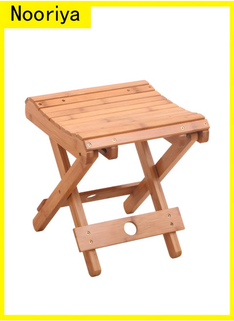 Bamboo Folding Stool for Shaving Shower Foot Rest, Home Portable Folding Shower Seat, Small Stool Chair Folding Chairs for Bathroom, Fully Assembled 31.5 cm Height