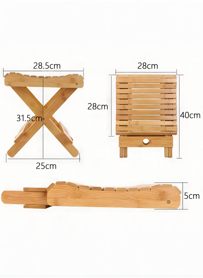 Bamboo Folding Stool for Shaving Shower Foot Rest, Home Portable Folding Shower Seat, Small Stool Chair Folding Chairs for Bathroom, Fully Assembled 31.5 cm Height