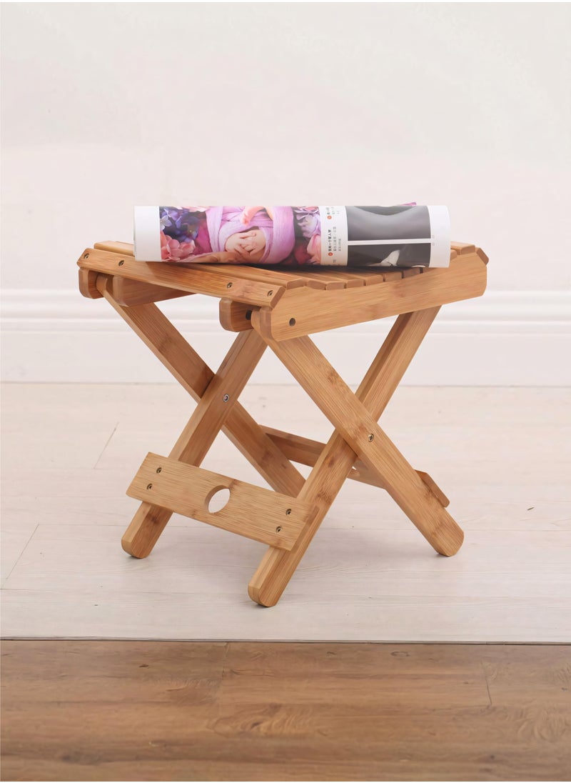 Bamboo Folding Stool for Shaving Shower Foot Rest, Home Portable Folding Shower Seat, Small Stool Chair Folding Chairs for Bathroom, Fully Assembled 31.5 cm Height