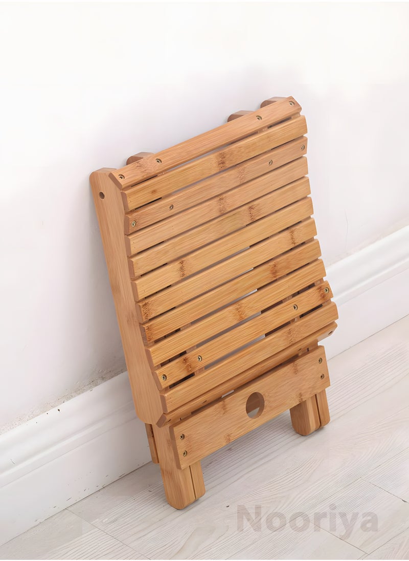Bamboo Folding Stool for Shaving Shower Foot Rest, Home Portable Folding Shower Seat, Small Stool Chair Folding Chairs for Bathroom, Fully Assembled 31.5 cm Height