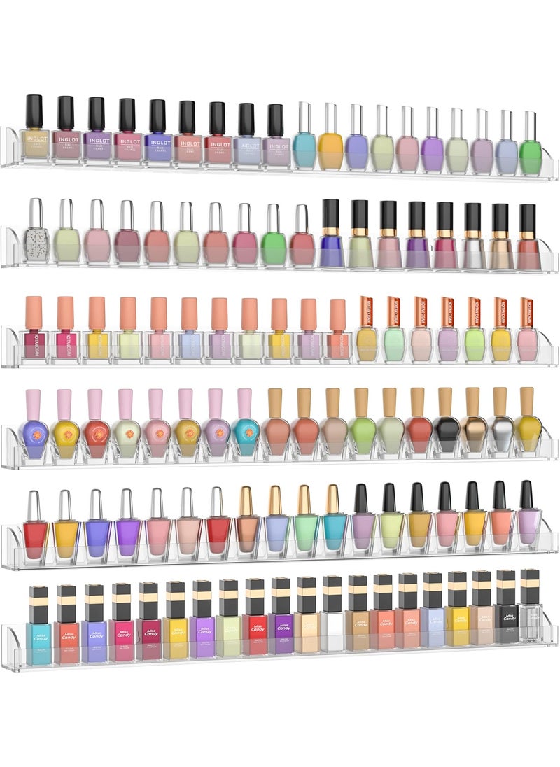 Hexsonhoma - 24 Inch Clear Nail Polish Wall Rack with Removable End Caps Set of 6, Acrylic Nail Polish Organizer Wall Mounted,Nail Polish Sorage Shelves for 150 Bottles (24 Inch) - Image 1