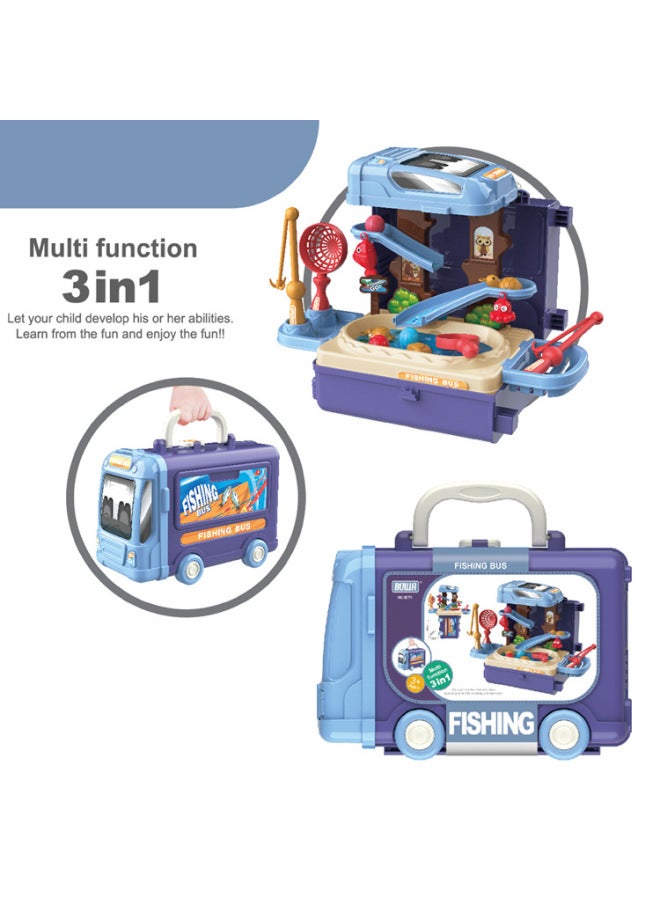 Cross Border Kids Kitchen Tableware Set Tools Screw Dentist Pet 3 In 1 Bus Play Home Suitcase Toy-Specifications:8076 Kitchen Bus Blue - Image 3