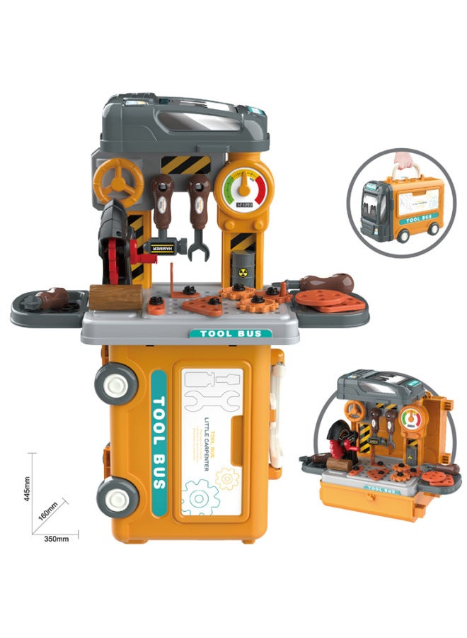 Cross Border Kids Kitchen Tableware Set Tools Screw Dentist Pet 3 In 1 Bus Play Home Suitcase Toy-Specifications:8076 Kitchen Bus Blue - Image 4