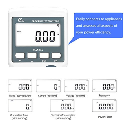 Poniie PN2000 Plug-in Kilowatt Electricity Usage Monitor Electrical Power Consumption Watt Meter Tester - Image 2