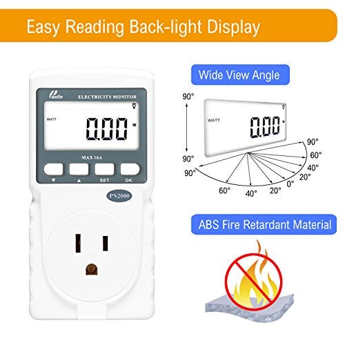 Poniie PN2000 Plug-in Kilowatt Electricity Usage Monitor Electrical Power Consumption Watt Meter Tester - Image 3