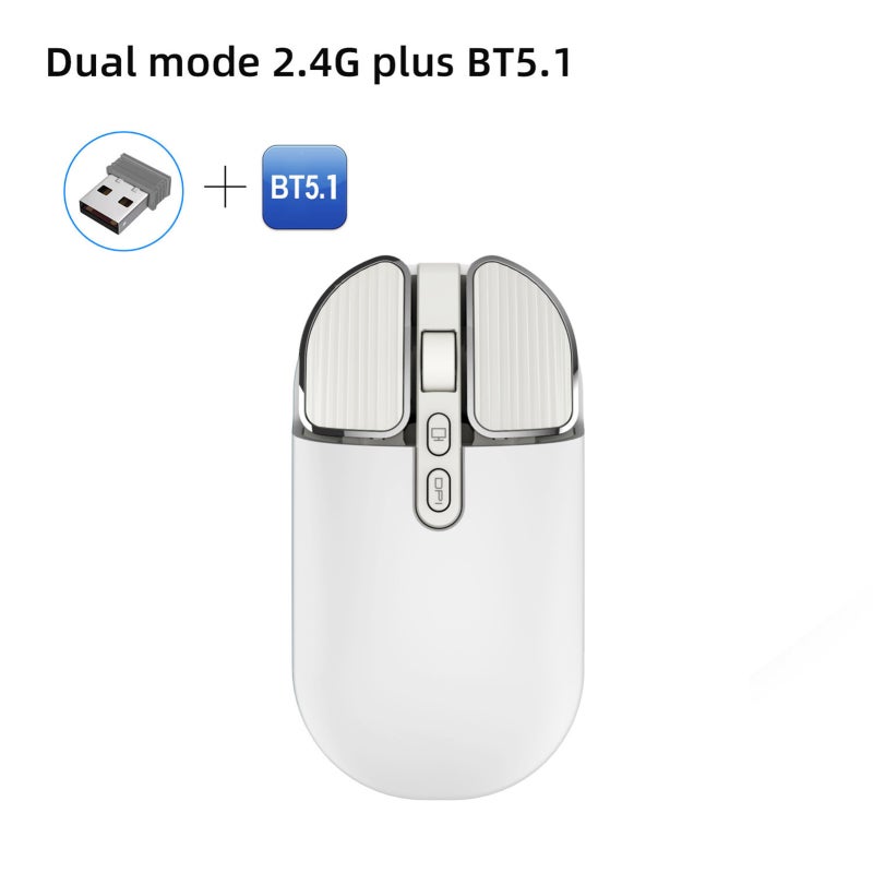 فأرة لاسلكية: بيضاء، تقنية 2.4G + BT5.1، تصميم صامت، طلاء مقا للأشعة فوق البنفسجي وودي للجلد، بطارية قابلة لإعادة الشحن سعة 500 مللي أمبير، تحديد دقيق - وظيفة سطح المكتب بنقرة واحدة لزيادة كفاءة العمل المكتبي - Image 2