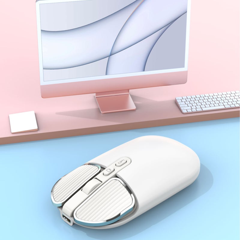 فأرة لاسلكية: بيضاء، تقنية 2.4G + BT5.1، تصميم صامت، طلاء مقا للأشعة فوق البنفسجي وودي للجلد، بطارية قابلة لإعادة الشحن سعة 500 مللي أمبير، تحديد دقيق - وظيفة سطح المكتب بنقرة واحدة لزيادة كفاءة العمل المكتبي - Image 4