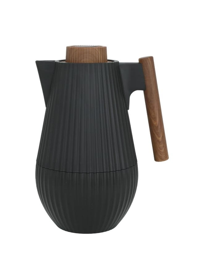 Alsaif Gallery Liar Thermos Matte Black With Wooden Handle 1L 