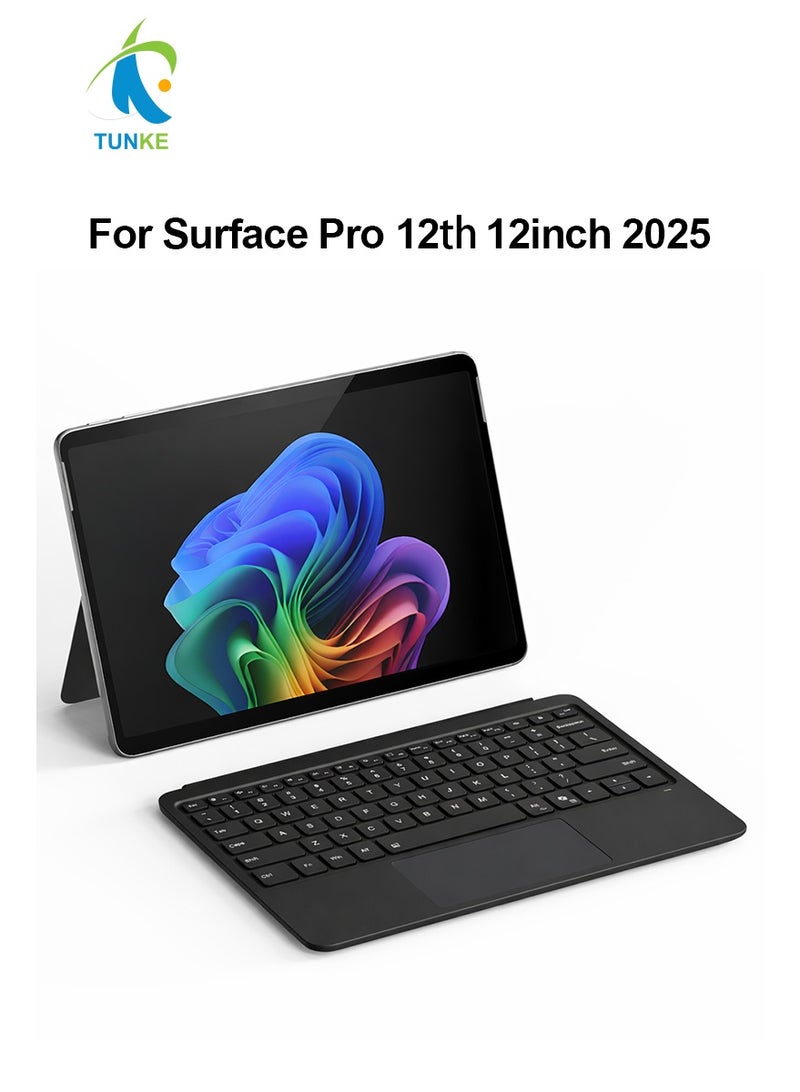 TUNKE Keyboard Case for Microsoft Surface Pro 12 - Arabic/English Layout, 7-Color Backlit Detachable Type Cover with Enlarged High-Precision Trackpad (Black) - Image 1