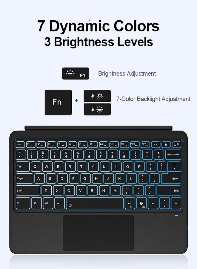 TUNKE Keyboard Case for Microsoft Surface Pro 12 - Arabic/English Layout, 7-Color Backlit Detachable Type Cover with Enlarged High-Precision Trackpad (Black) - Image 2