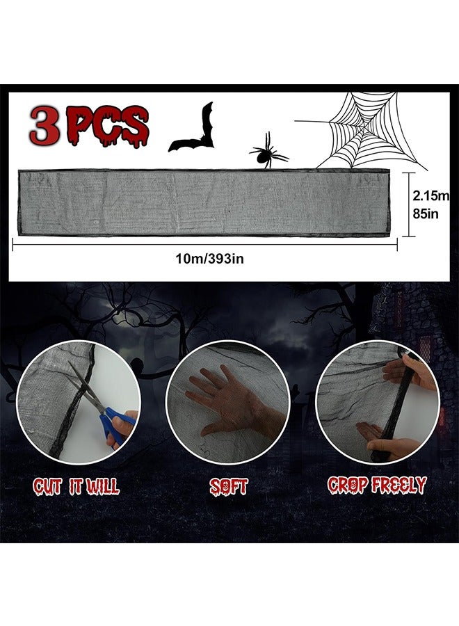 JCB CHIC ديكورات الهالوين من القماش المخيف، 3 قطع من زينة الشاش الأسود للهالوين، مقاس كبير من قماش الشاش الأسود للهالوين المخيف، لديكورات الهالوين المخيفة والمخيفة (أسود، 2.15 * 5 متر) - Image 2