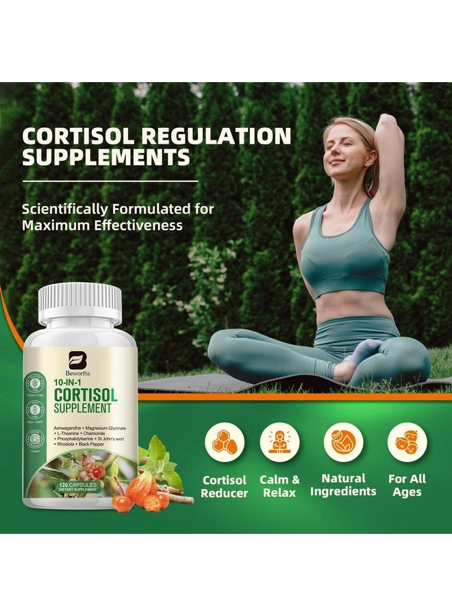 B BEWORTHS مكملات الكورتيزول من B BEWORTHS للنساء والرجال، 10 في 1 ديتوكس الكورتيزول مع الأشواغاندا، المغنيسيوم، L-ثيانين، مستويات الكورتيزول المتوازنة، دعم الليل والهدوء، 120 كبسولة نباتية - Image 4