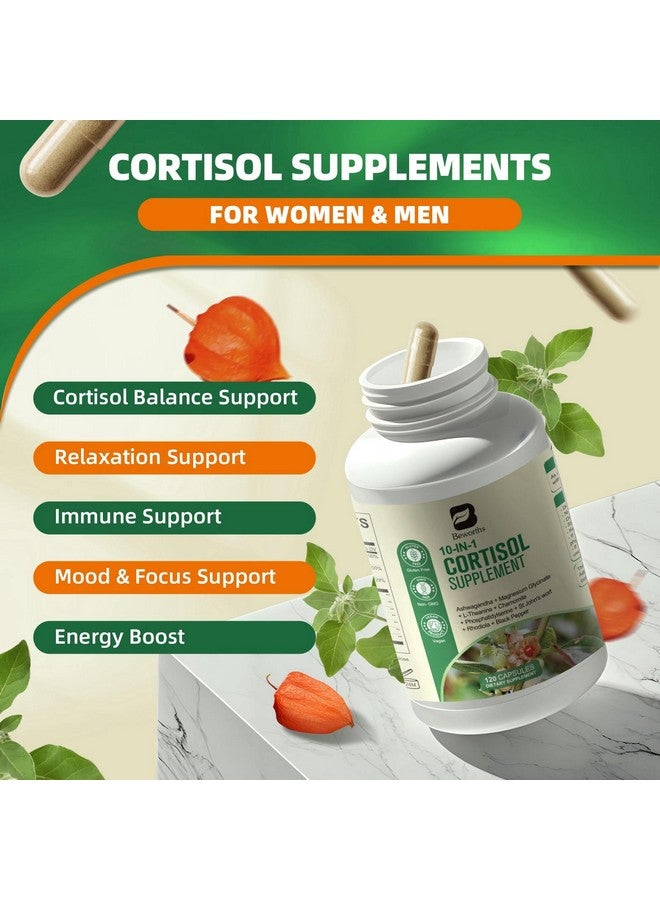 B BEWORTHS مكملات الكورتيزول من B BEWORTHS للنساء والرجال، 10 في 1 ديتوكس الكورتيزول مع الأشواغاندا، المغنيسيوم، L-ثيانين، مستويات الكورتيزول المتوازنة، دعم الليل والهدوء، 120 كبسولة نباتية - Image 3